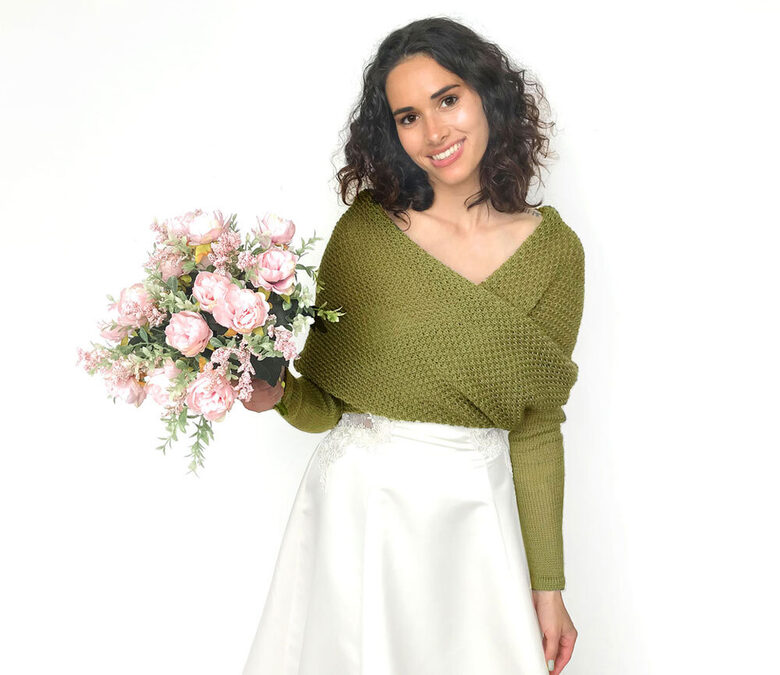 Wedding sweater olive green, bridal jacket, cover up, knitted shrug, WG27